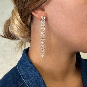 Round Cut Diamond Multiple Love Heart Long Drop Earrings 18K Yellow Gold 4.11Cts